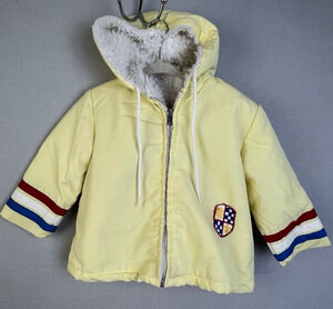 Vintage Winter Coat Unisex 2T Yellow Polara Hoodie Zip Front Warm Outerwear
